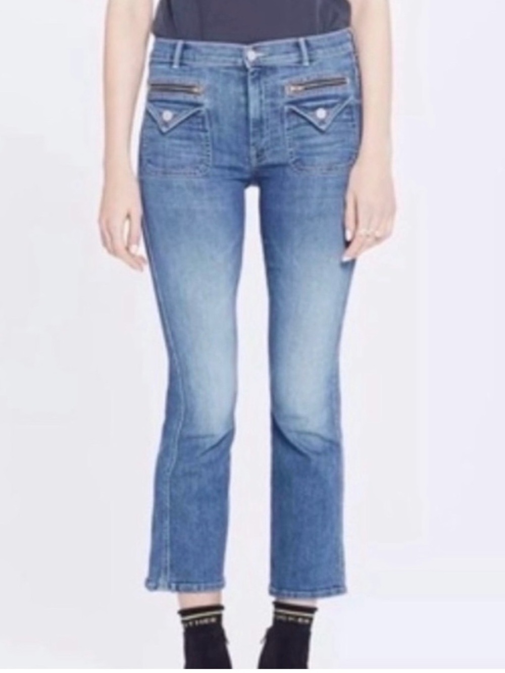 MOTHER Insider Crop with Front Zip Flap Pockets Racing Hearts